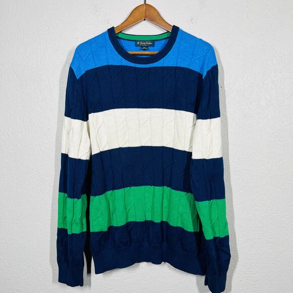 Vintage 90s Brooks Brothers Crew Neck Sweater Lightweight Stripe Block - XXL - Picture 6 of 6